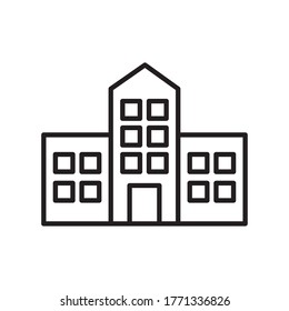 Schulgebäude Linie Stil Symbol Design, Unterrichtsstunde Wissen Vorschullehrerstudium Unterrichtsraum und Grundthema Vektorgrafik