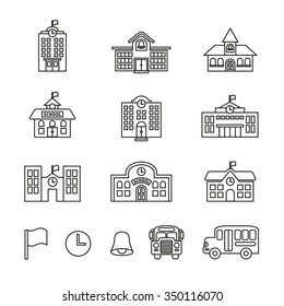 School Building. Line Style Stock Vector.