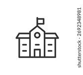 School building, linear icon. Education institution and learning center. Line with editable stroke.
