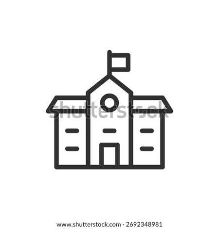 School building, linear icon. Education institution and learning center. Line with editable stroke.