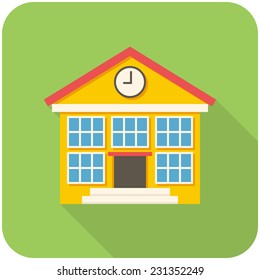 School building, modern flat icon with long shadow