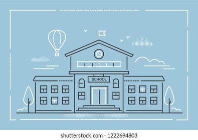 School building - modern line design style vector illustration