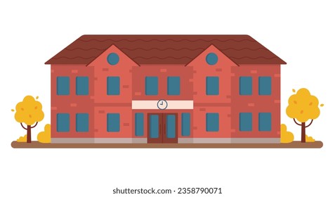 School building with nature around. Back to school, education concept. Vector illustration in flat style