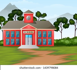 School building in nature background illustration