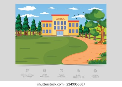 School building nature scene. A scene of school. Natural environment scenes landscape