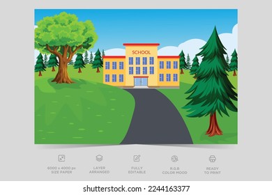 School building nature scene. A scene of school. Natural environment scenes landscape