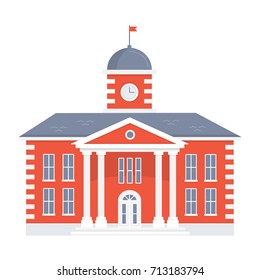 School building on white background. Back to school. The facade of the old college. vector flat illustration