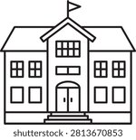 School Building Outline Line Icon Isolated Vector