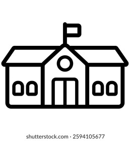 School building outlined icon on isolated white background. Education vector illustration.