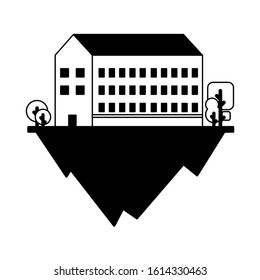 school building over terrain in white background vector illustration design