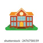 School Building in Park in Flat Cartoon Vector Illustration for Back To School Banner Element Decoration Isolated on Transparent Background