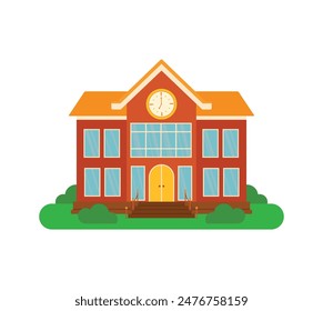 School Building in Park in Flat Cartoon Vector Illustration for Back To School Banner Element Decoration Isolated on Transparent Background