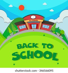 School building and the park illustration