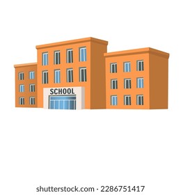 School building in perspective. In flat cartoon style