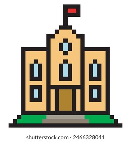 Edificio escolar en estilo pixel art