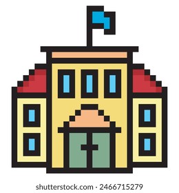 School building in pixel art style