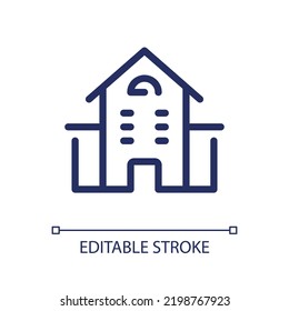 School building pixel perfect linear ui icon. Educational facility. Preschool and university. GUI, UX design. Outline isolated user interface element for app and web. Editable stroke. Arial font used