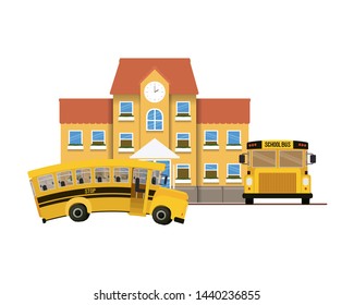 school building of primary with bus icon