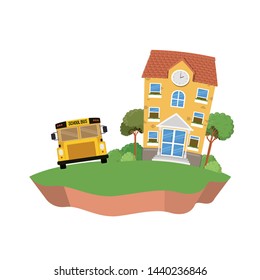 school building of primary with bus in landscape