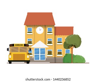 school building of primary with bus in landscape