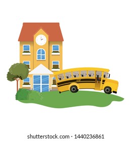 school building of primary with bus in landscape