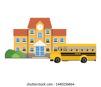 school building of primary with bus in landscape