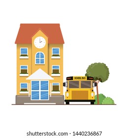school building of primary with bus in landscape