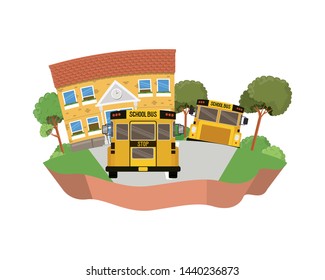 school building of primary with bus in landscape