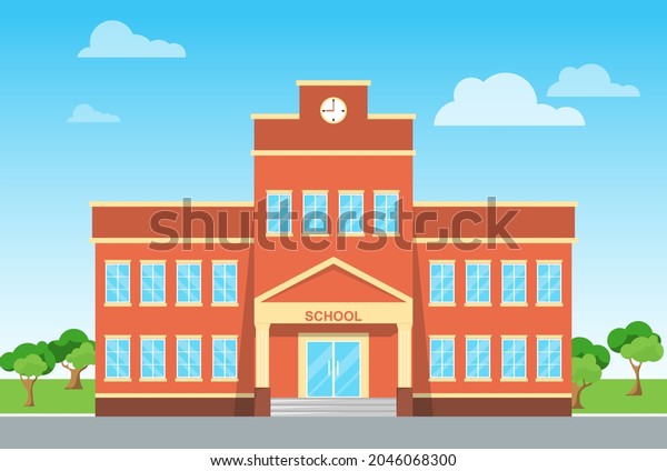 School Building Primary School Facade Against Stock Vector (Royalty ...