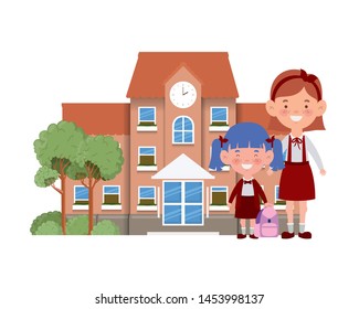 school building of primary with students