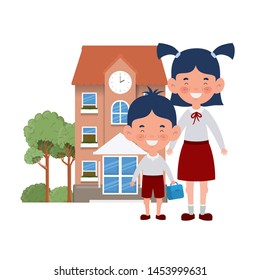 school building of primary with students