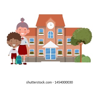school building of primary with students