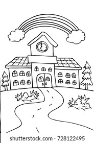 School building with rainbow
