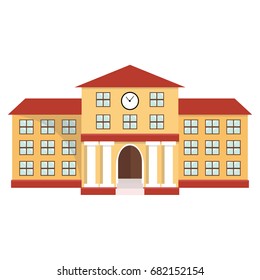 The school building with a red roof, five floors, columns, a staircase and a clock. Back to school.  Vector illustration can be use in newsletter, brochures, postcards, banner.