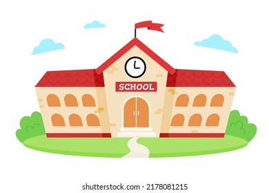 School Building Red Roof Road Scene Stock Vector (royalty Free 