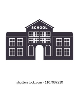 Insignia retro del logotipo del edificio escolar. Ícono de la vieja escuela de Antiguas. Ilustración de dibujos animados de Vector plano. Objetos aislados en un fondo blanco.