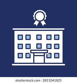 School building with ribbon symbol on dark blue background
