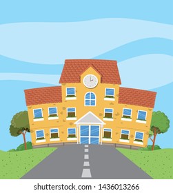 school building in the road scene