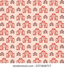 School building seamless repeating trendy pattern vector illustration background