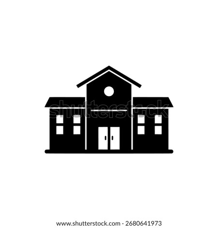 School building silhouette icon, vector symbol of an educational institution for a university logo, academy emblem, or public library graphic.