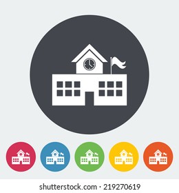 School building. Single flat icon on the circle. Vector illustration.