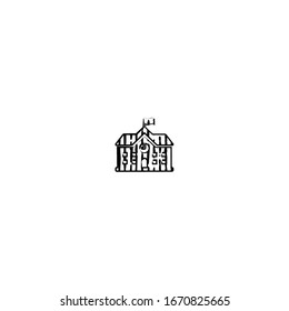 school building sketch cartoon design with vintage style