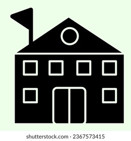School building solid icon. High educational institution with flag on top glyph style pictogram on white background. Knowledge and study signs for mobile concept and web design. Vector graphics