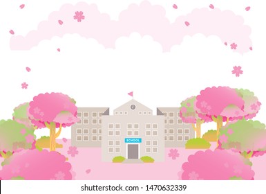 school building spring pink sakura tree graduation ceremony season