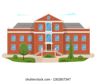 School building with the street. University modern concept illustration. Vector illustration in flat style.