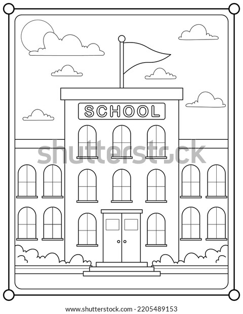 School Building Suitable Childrens Coloring Page Stock Vector (Royalty ...