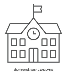 School building thin line icon, school and education, architecture sign vector graphics, a linear pattern on a white background, eps 10.