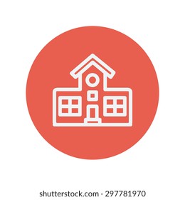 Schulgebäude dünne Linie Symbol für Web und mobile minimalistische flache Design. Vektorweißes Symbol im roten Kreis.