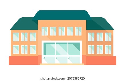 School building with three doors. Architecture object in flat style.