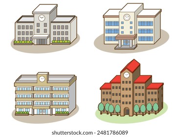 Ilustración vectorial tridimensional de edificios escolares. Construyendo Ilustración vectorial.